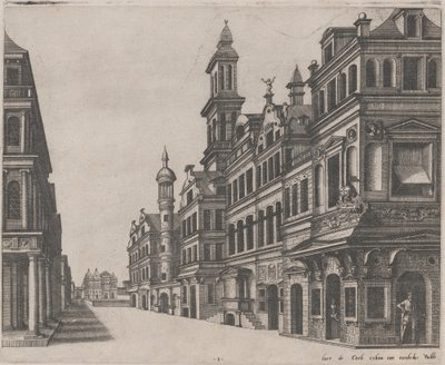 Perspectief Weergave van een Straat door Lucas van Doetechum and Johannes