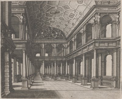 Uitzicht in een Hal met Toscaanse Zuilen door Lucas van Doetechum and Johannes