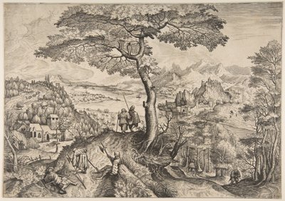 Soldaten in rust Milites Requiescentes uit De Grote Landschappen, ca. 1555-56 door Lucas van Doetecum