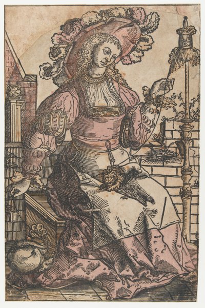 Spinnende vrouw door Lucas van Leyden (attributed to)