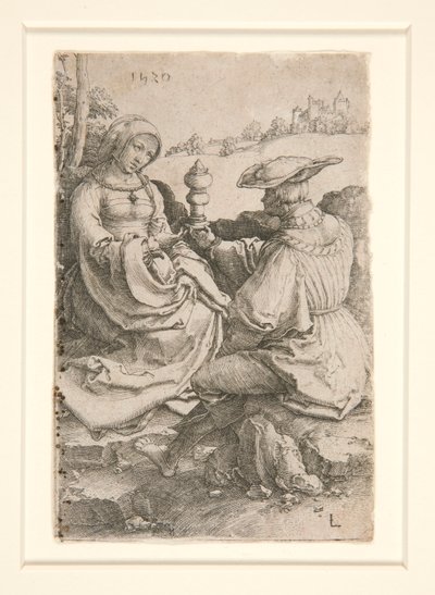 Een edelman en een dame zittend in een landschap door Lucas van Leyden