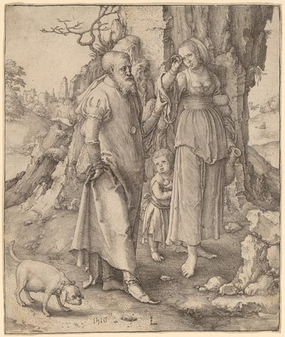 Abraham verstoot Hagar door Lucas van Leyden
