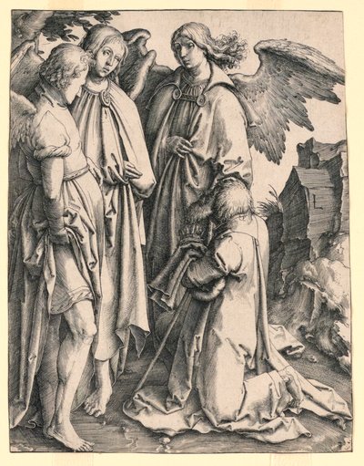 Abraham en de Drie Engelen door Lucas van Leyden