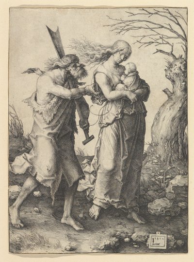 Adam en Eva na de verdrijving door Lucas van Leyden