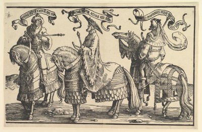 Ahaz, Hizkia, Manasses, uit De Twaalf Koningen van Israël door Lucas van Leyden