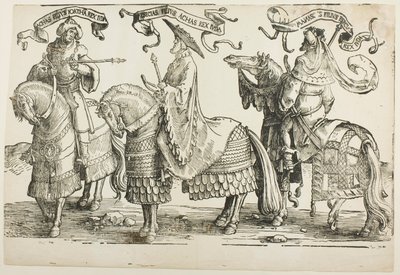 Achaz, Hizkia, Manasse, plaat vier, uit De twaalf koningen van Israël door Lucas van Leyden