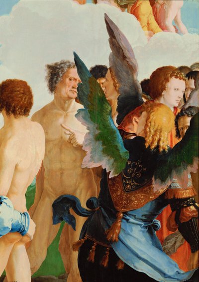 Engelen onder de rechtvaardigen (olieverf op hout) door Lucas van Leyden