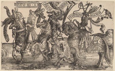 Arthur, Karel de Grote (Charlemagne), Godfried van Bouillon door Lucas van Leyden