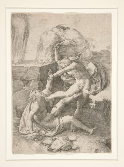 Kaïn Doodt Abel, uit de Geschiedenis van Adam en Eva door Lucas van Leyden