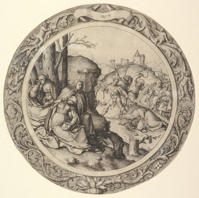 Christus draagt het Kruis, uit de Circulaire Passie, 1509 door Lucas van Leyden