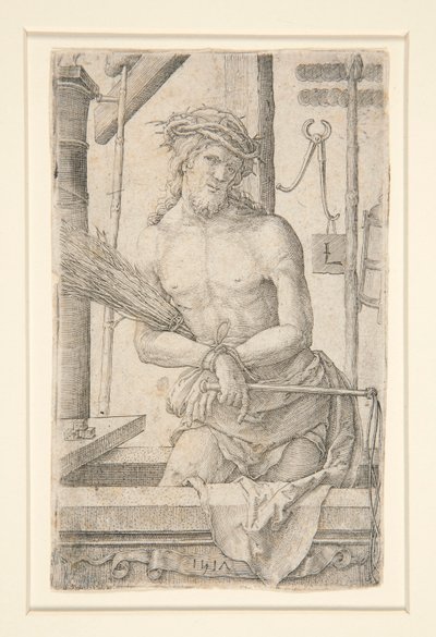 Christus als de Man van Smarten met de instrumenten van de Passie door Lucas van Leyden