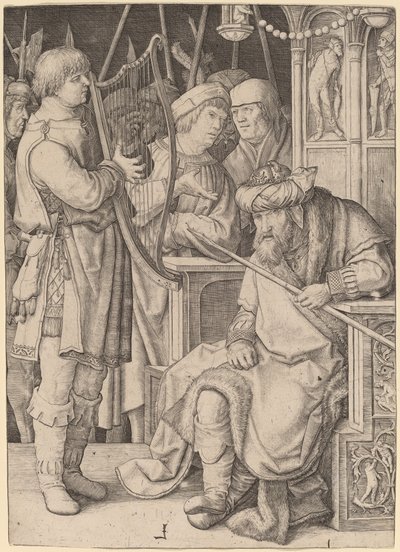 David Speelt de Harp voor Saul door Lucas van Leyden
