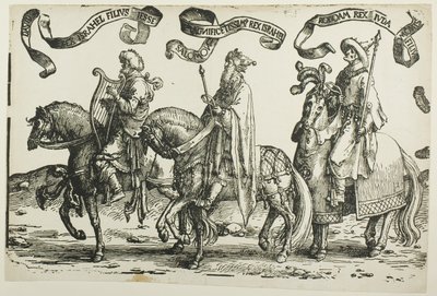 David, Salomo, Rehabeam, plaat één, uit De Twaalf Koningen van Israël door Lucas van Leyden