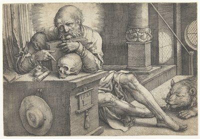 De heilige Hieronymus in zijn studeerkamer door Lucas van Leyden