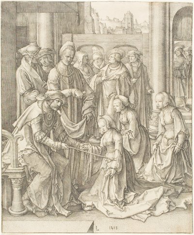 Esther voor Ahasveros door Lucas van Leyden
