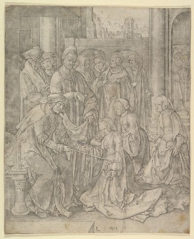 Esther voor Ahasveros door Lucas van Leyden