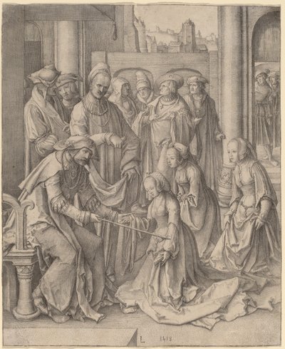 Esther voor Ahasveros door Lucas van Leyden