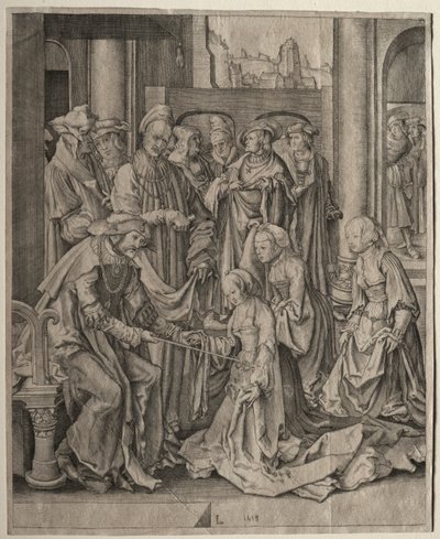 Esther voor Ahasveros door Lucas van Leyden
