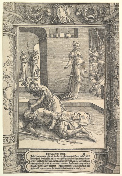 Jael doodt Sisera, sierlijst door Lucas van Leyden