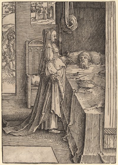 Izebel Belooft de Wijngaard van Naboth aan Koning Achab door Lucas van Leyden
