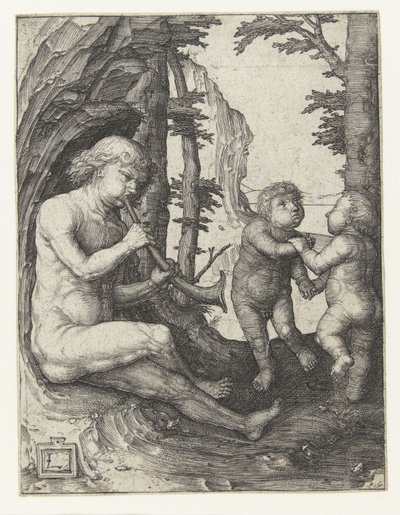 Jongen met blaasinstrument door Lucas van Leyden