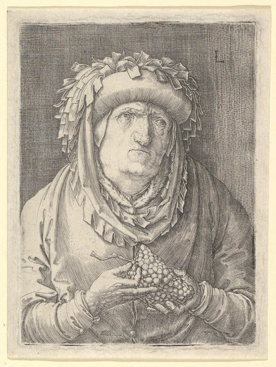 Oude vrouw met druiven, ca. 1523 door Lucas van Leyden