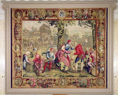 Betaling van de oogsters, Gobelins Werkplaats (wandtapijt) door Lucas van Leyden