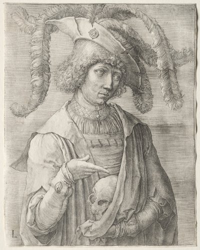 Portret van een jonge man met een schedel door Lucas van Leyden