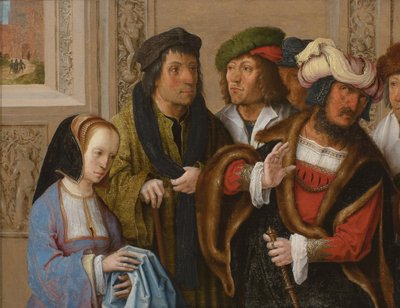 Potiphars Vrouw toont Jozefs kledingstuk, ca. 1512 door Lucas van Leyden