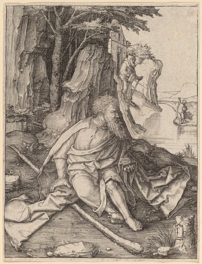 Sint Christoffel aan de Oever van een Rivier door Lucas van Leyden
