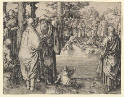 De doop van Christus in de rivier de Jordaan door Lucas van Leyden