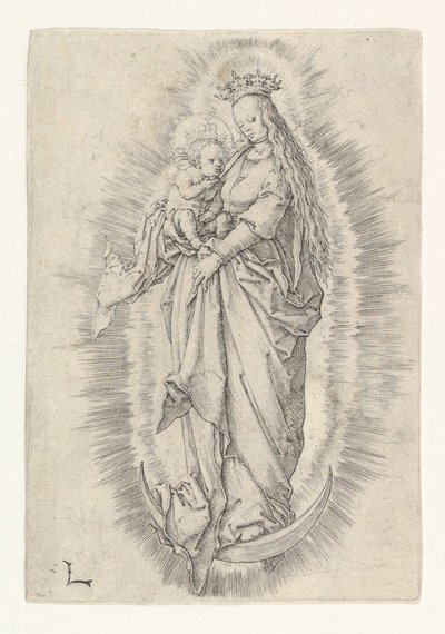 De gekroonde Maagd met Kind in Glorie, ca. 1512 door Lucas van Leyden