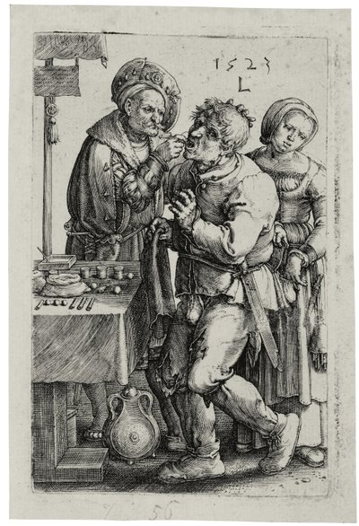 De tandarts, 1523 door Lucas van Leyden