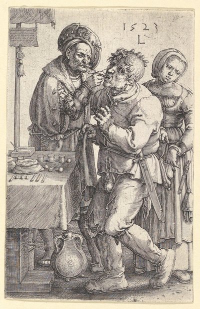 De tandarts, 1523 door Lucas van Leyden