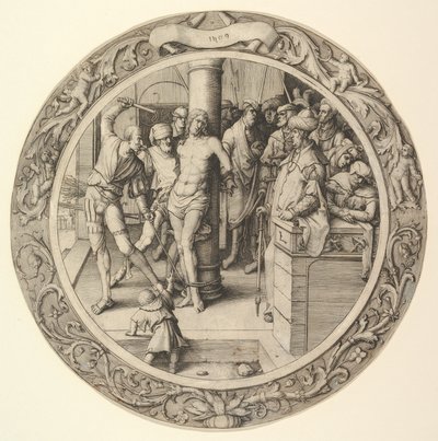 De geseling, uit de Circulaire Passie door Lucas van Leyden