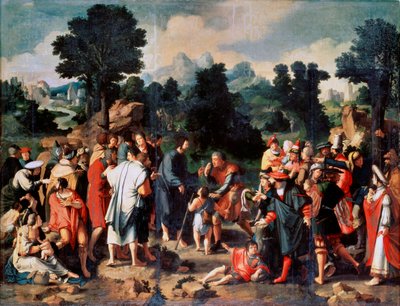 De genezing van de blinde man van Jericho, centraal paneel, 1531 door Lucas van Leyden