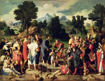De genezing van de blinde man van Jericho, centraal paneel van drieluik, 1531 door Lucas van Leyden