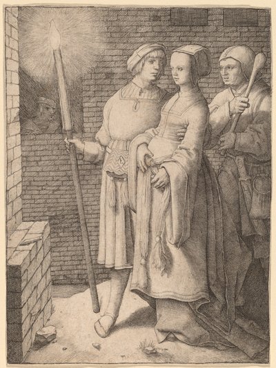 De Man met de Fakkel en een Vrouw Gevolgd door een Dwaas door Lucas van Leyden