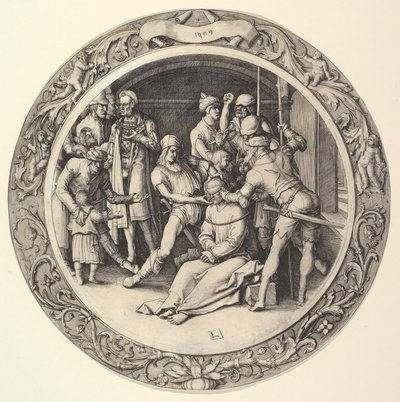 De Bespotting van Christus, uit de Circulaire Passie door Lucas van Leyden