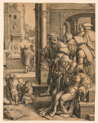 De Dichter Vergilius Opgehangen in een Mand door Lucas van Leyden