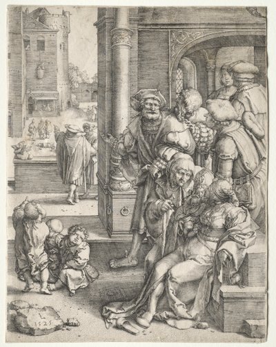 De Dichter Vergilius Opgehangen in een Mand door Lucas van Leyden