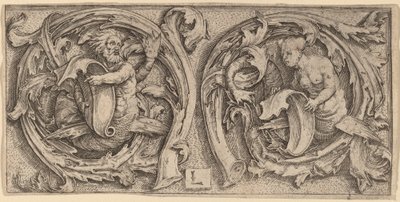 Triton en sirene in ranken door Lucas van Leyden