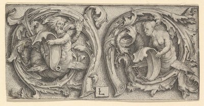 Triton en Sirene in Rankwerk door Lucas van Leyden