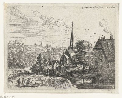 Dorp gelegen aan een rivier door Lucas van Uden