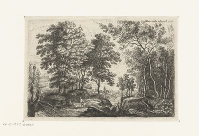 Landschap met een beek door een bos door Lucas van Uden