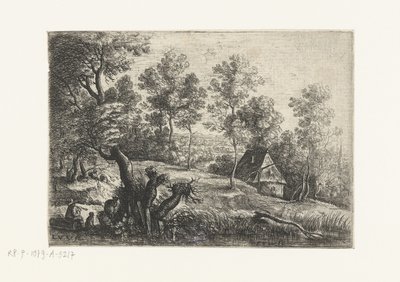 Landschap met een huis en een waterput door Lucas van Uden