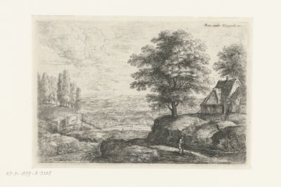 Landschap met een man met een staf door Lucas van Uden