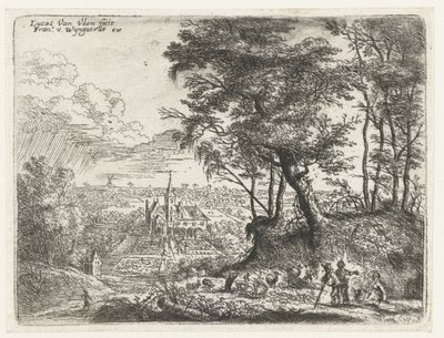 Landschap met in de verte een landhuis door Lucas van Uden