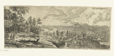 Landschap met mannen die stokken dragen Brede landschappen (serie) door Lucas van Uden