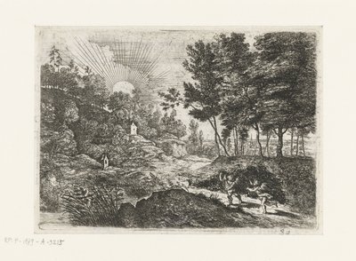 Landschap met twee putti (Vijf landschappen) door Lucas van Uden
